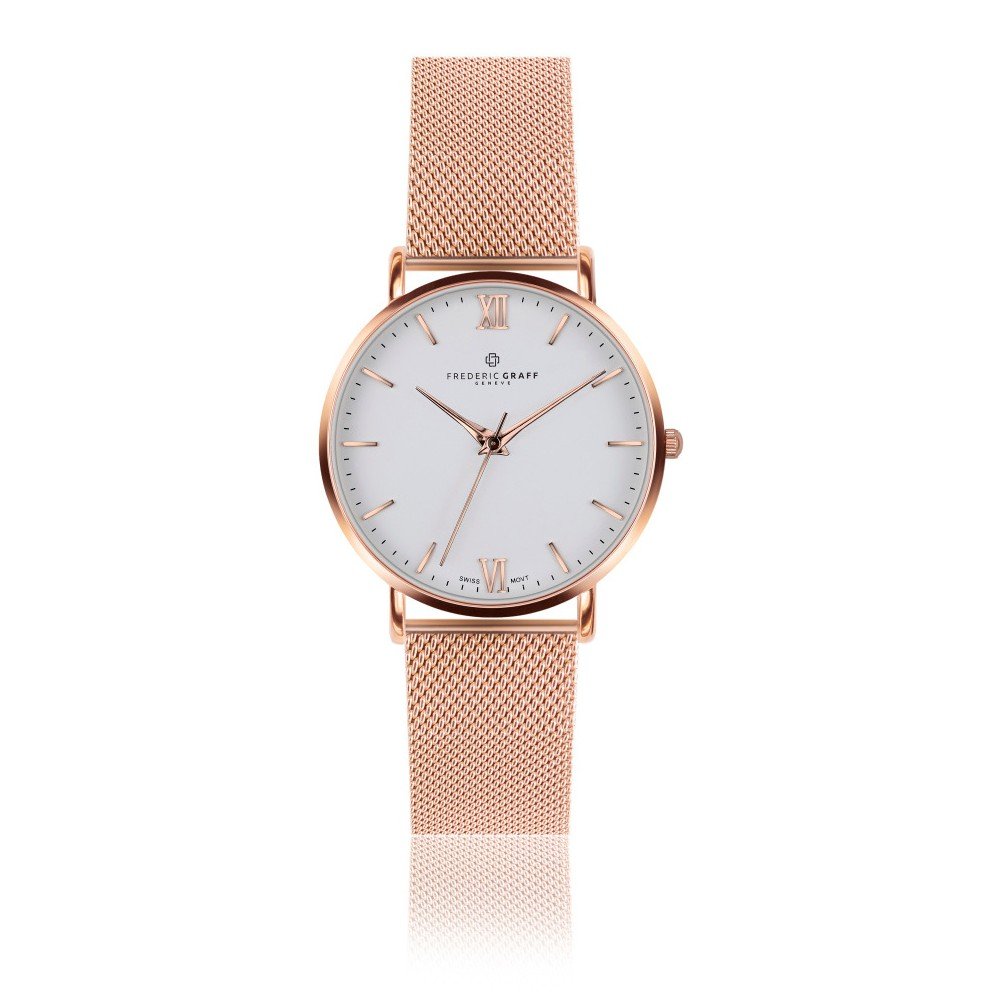 Unisex hodinky s páskem z nerezové oceli v růžovozlaté barvě Frederic Graff Rose Dent v:996914
