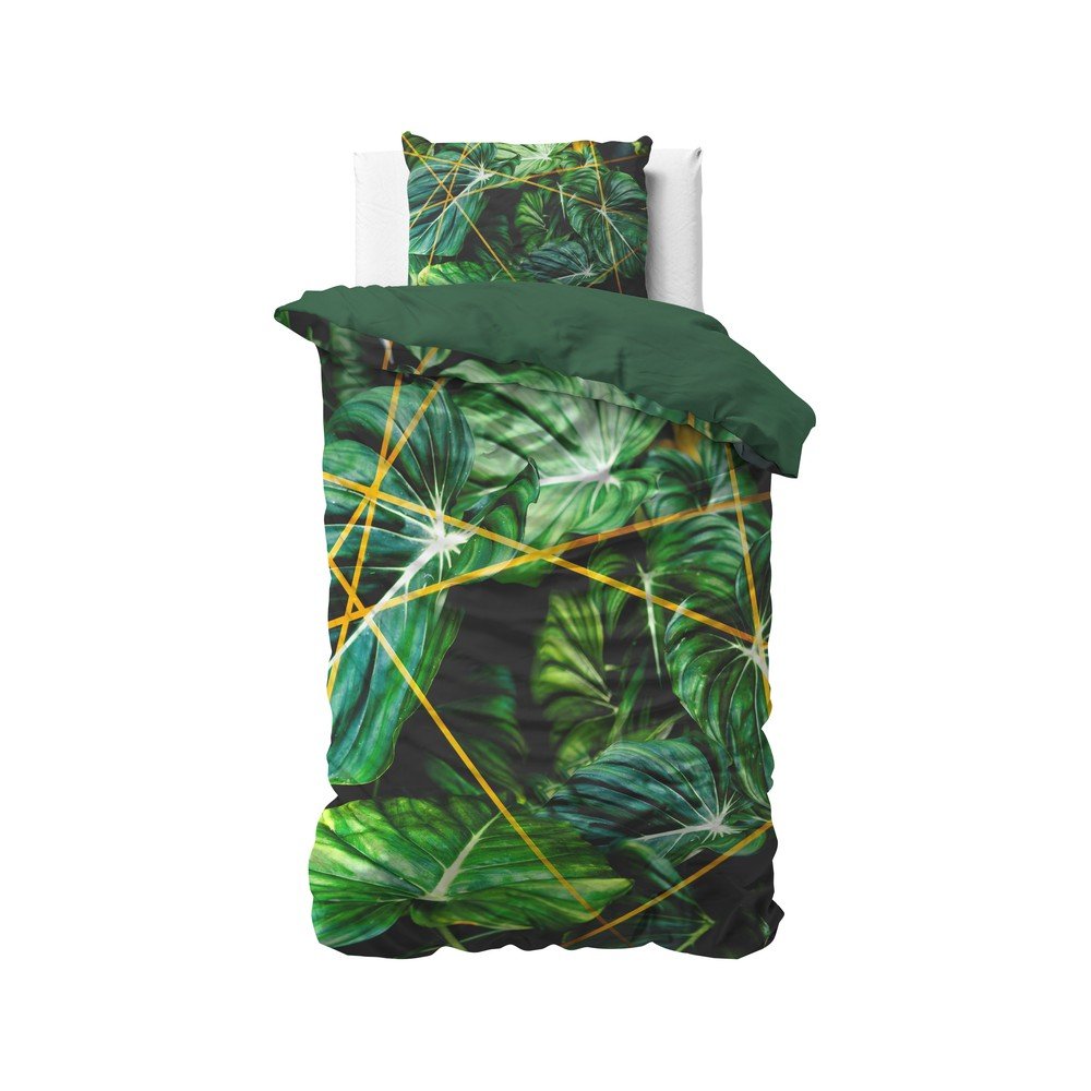Povlečení na jednolůžko z bavlněného saténu DH Botanical Dreams Nature Vibes Green, 140 x 200 cm v:1329990