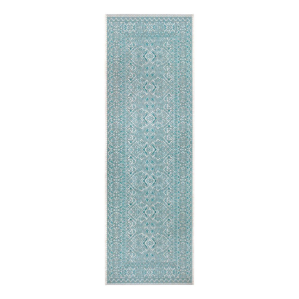 Tyrkysovo-béžový venkovní běhoun NORTHRUGS Cuadrado, 70 x 300 cm v:1425053