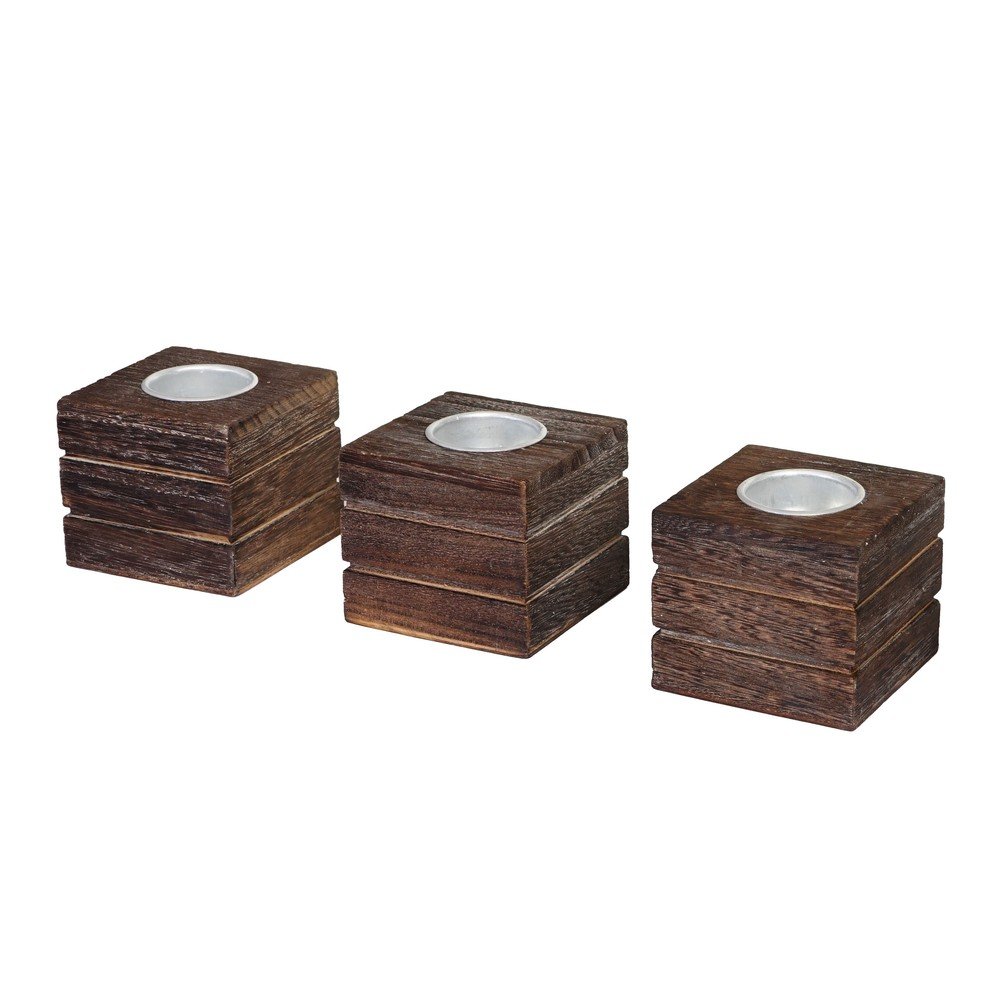 Sada 3 hnědých dřevěných svícnů Mendler Shabby Tolve v:724254