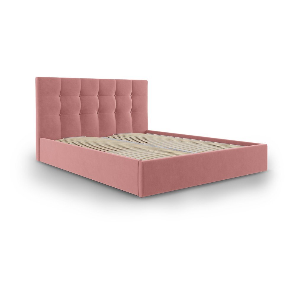 Růžová čalouněná dvoulůžková postel s úložným prostorem s roštem 160x200 cm Nerin – Mazzini Beds v:1421067
