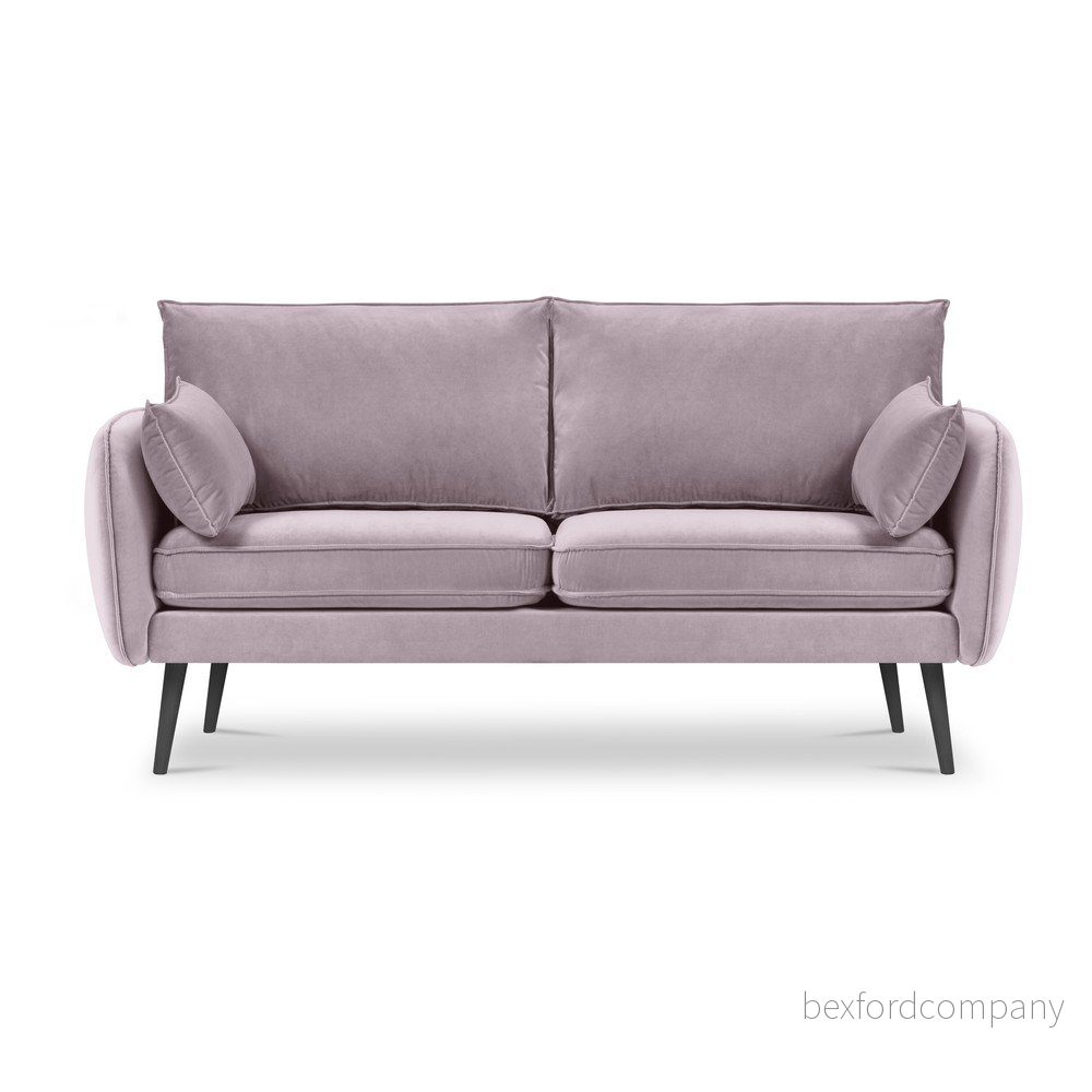 Světle růžová sametová pohovka s černými nohami Kooko Home Lento, 158 cm v:1351629