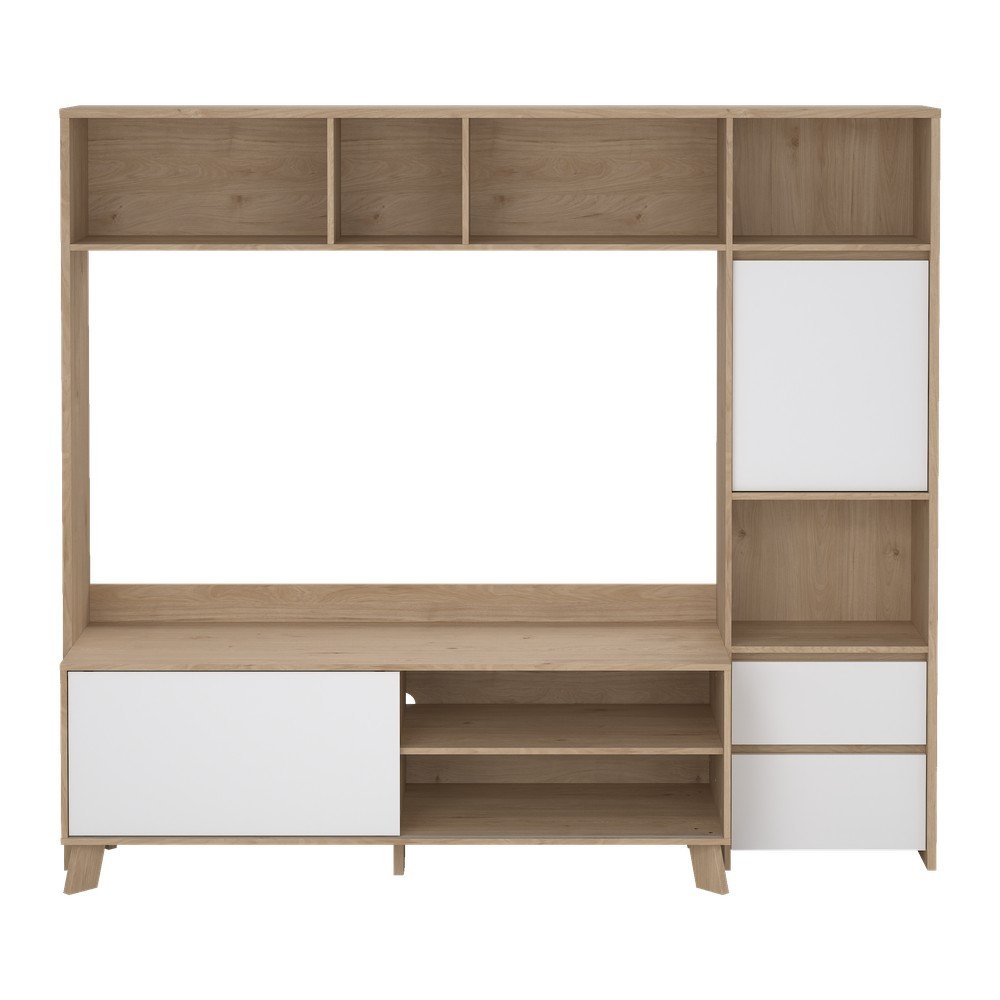 Bílá/v přírodní barvě TV sestava v dekoru dubu 209x183x48 cm Next – Tvilum v:1757118