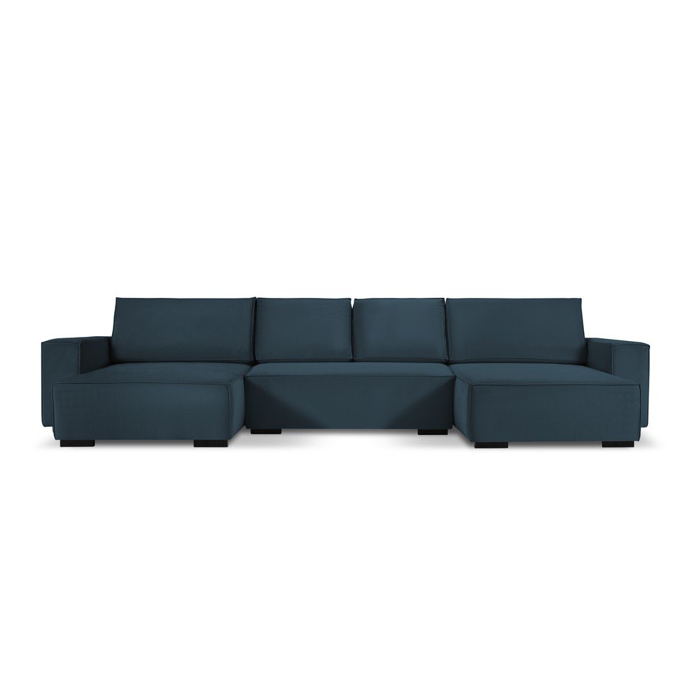 Tmavě modrá manšestrová rozkládací pohovka do "U" Mazzini Sofas Azalea v:1412769