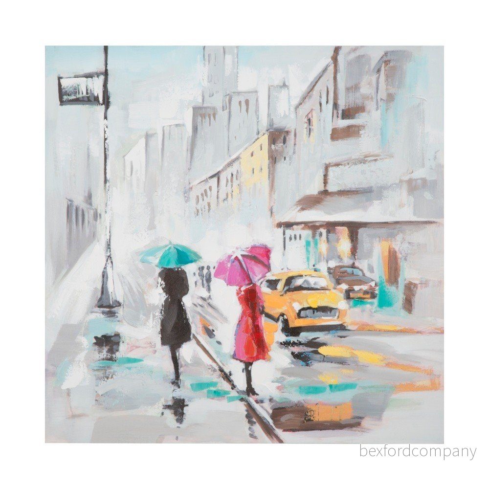 Ručně malovaný obraz v rámu z borovicového dřeva Mauro Ferretti Rain Paris, 100 x 100 cm v:1227228