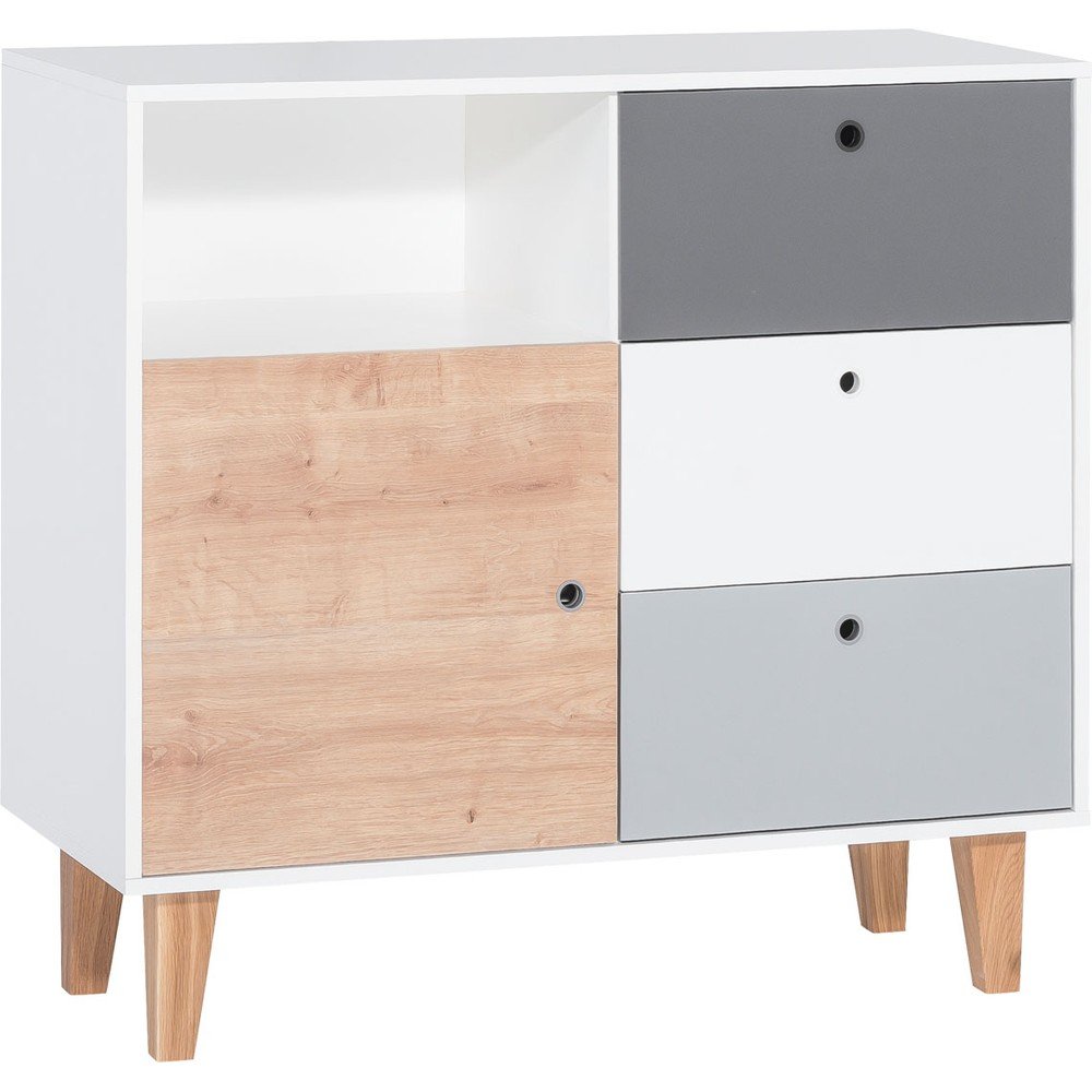 Bílo-šedá komoda s dřevěným detailem Vox Concept v:836318