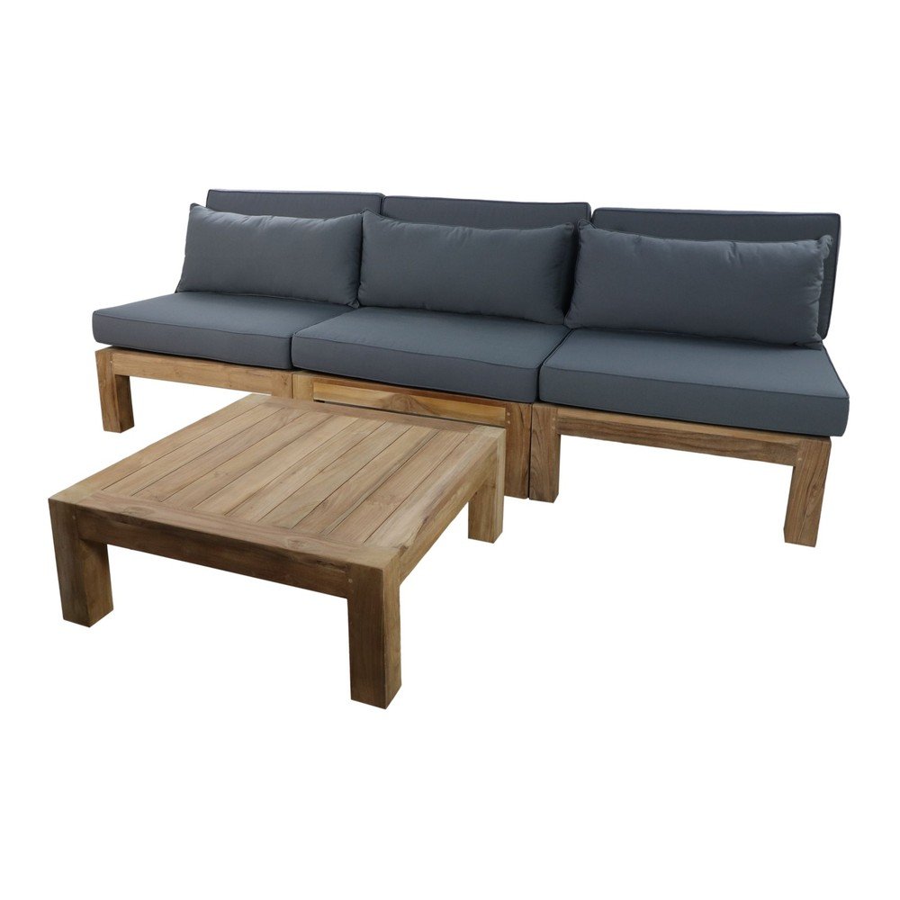 Šedý zahradní lounge set z teakového dřeva pro 3 osoby Aruba v:1472424