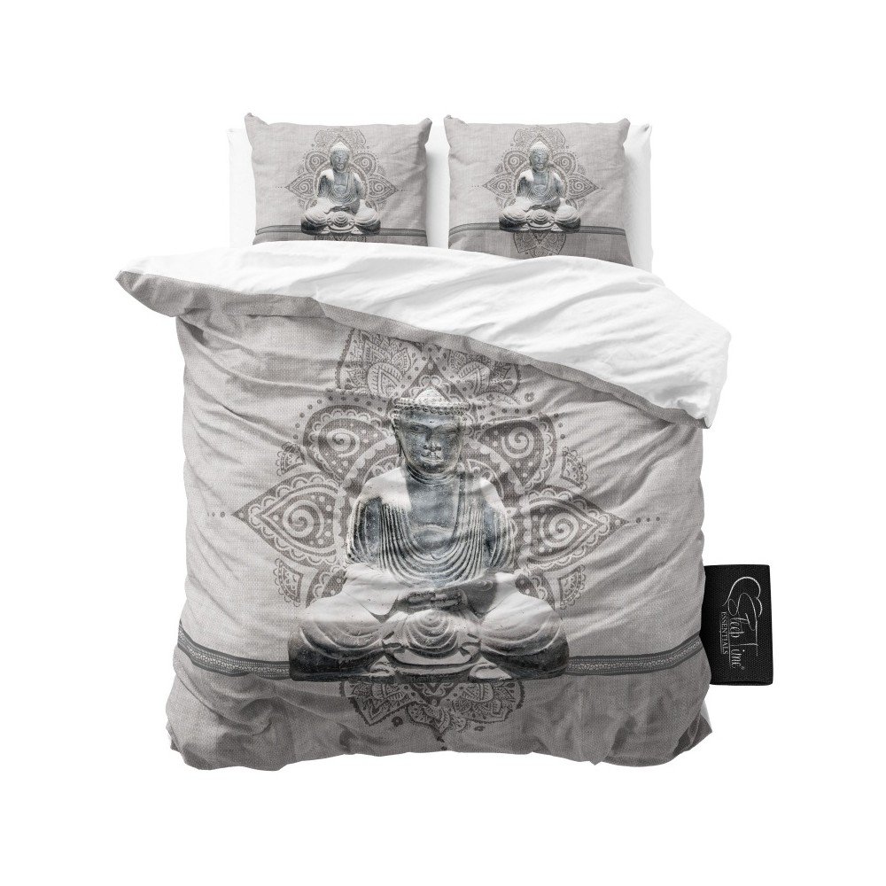 Šedé povlečení z mikroperkálu Sleeptime Buddha Love, 200 x 220 cm v:837990