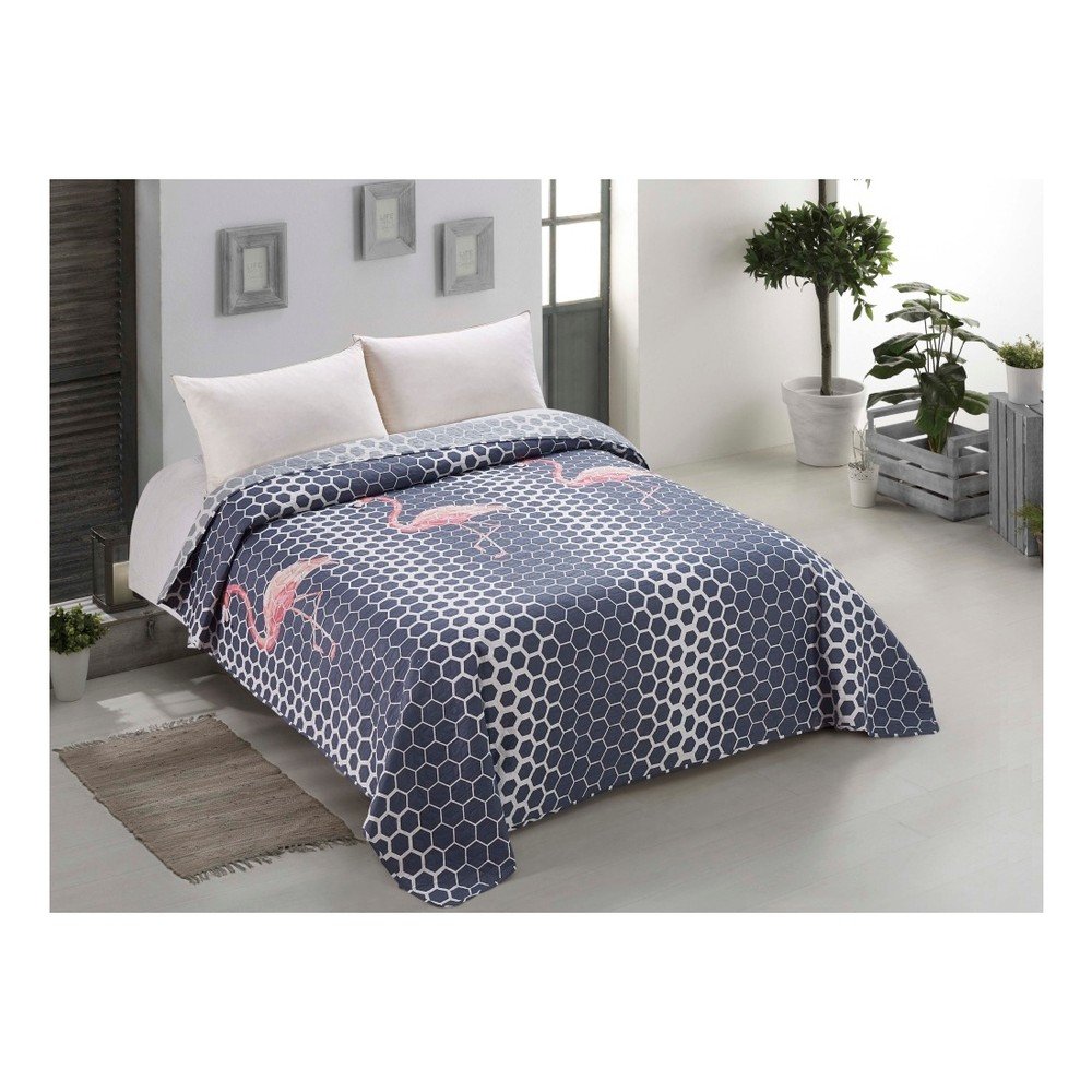 Modrý oboustranný přehoz z mikroperkálu AmeliaHome Flamingo, 220 x 240 cm v:1116086