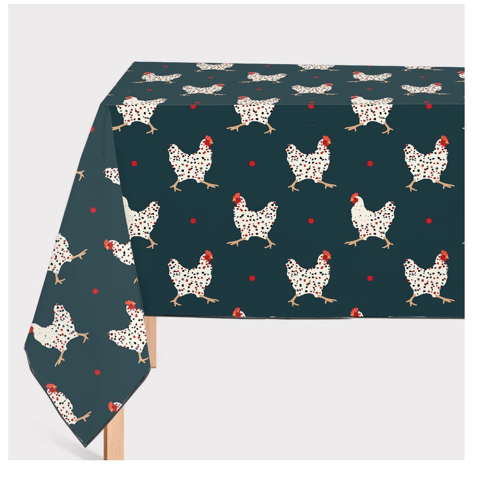 Tmavě zelený ubrus s příměsí lnu Tierra Bella Rooster, 140 x 250 cm v:1411323
