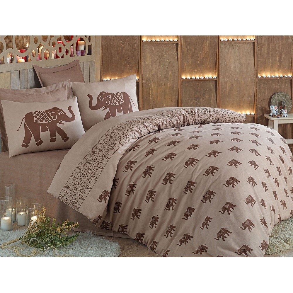 Hnědé prodloužené povlečení na dvoulůžko s prostěradlem a přehozem 220x240 cm Fil – Mijolnir v:779212