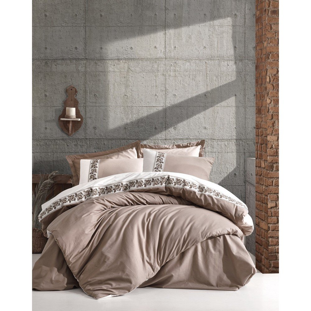 Béžové bavlněné povlečení s prostěradlem Cotton Box Rosinda, 200 x 220 cm v:1345667