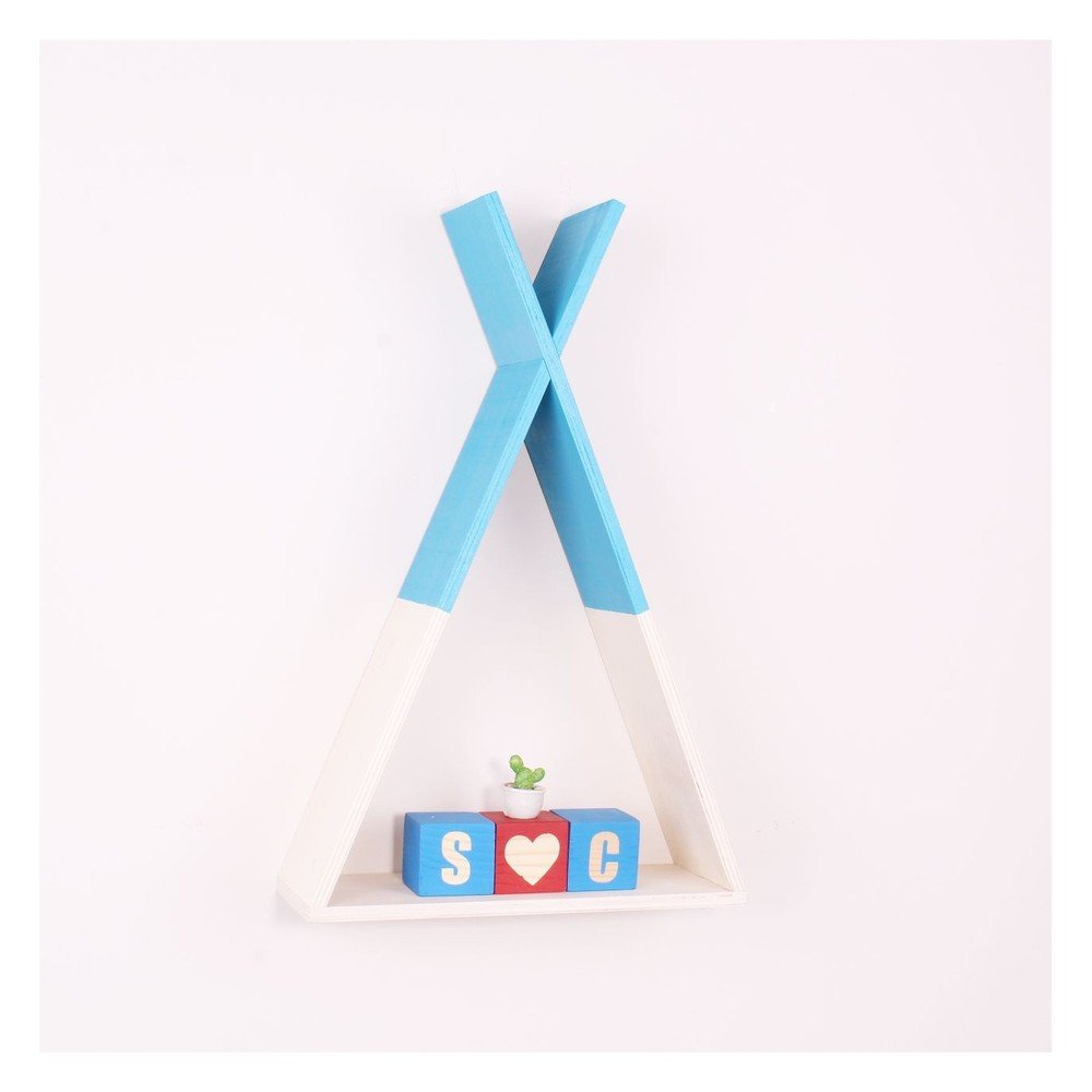 Modrá dřevěná nástěnná polička North Carolina Scandinavian Home Decors Teepee, výška 45 cm v:1167506