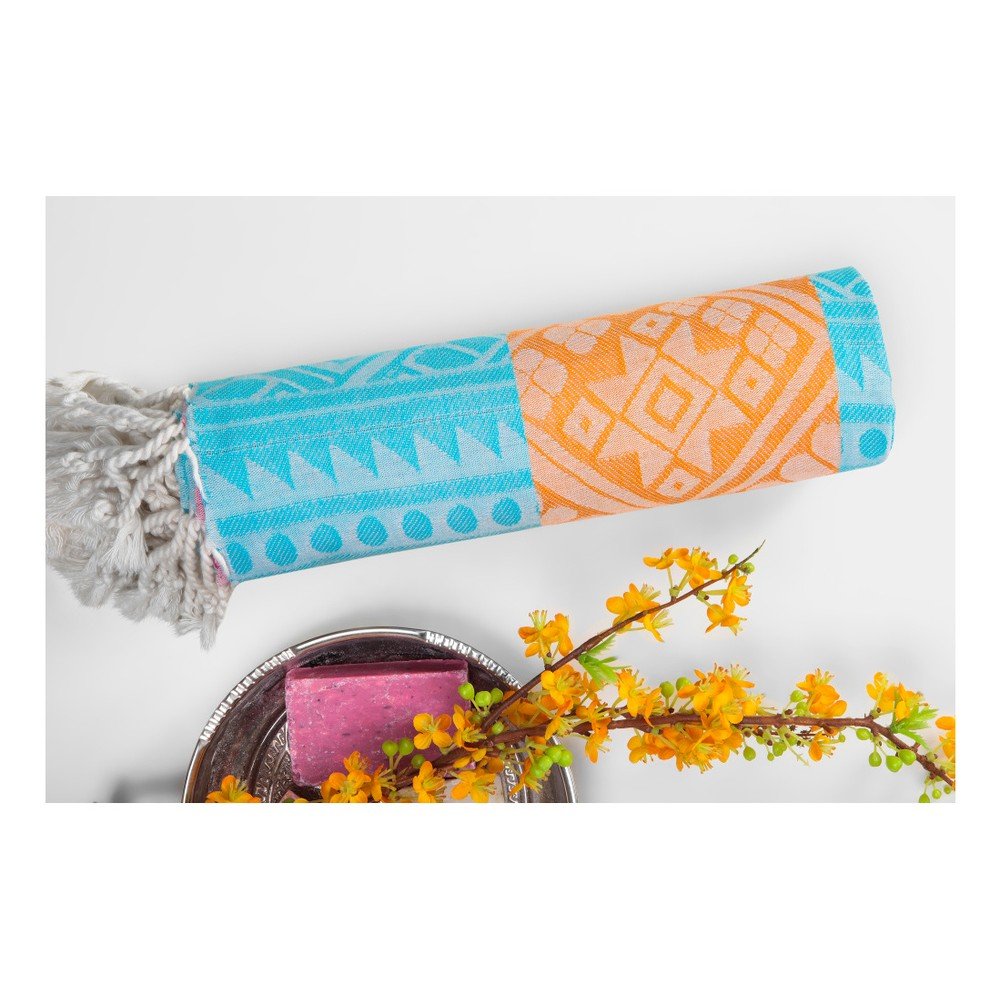 Hammam osuška Aztec, modrá/růžová/oranžová v:734290