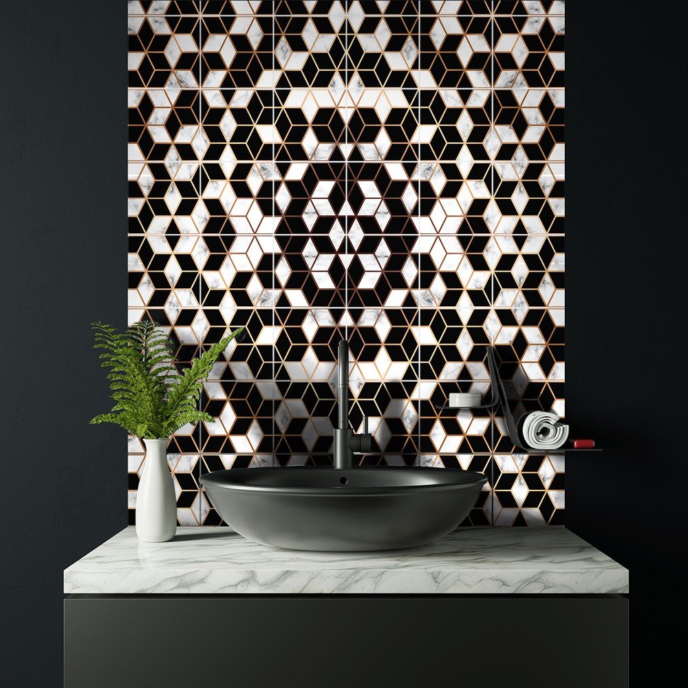 Sada 24 samolepek na zeď Ambiance Black and Gold Marble, 20 x 20 cm v:1294148