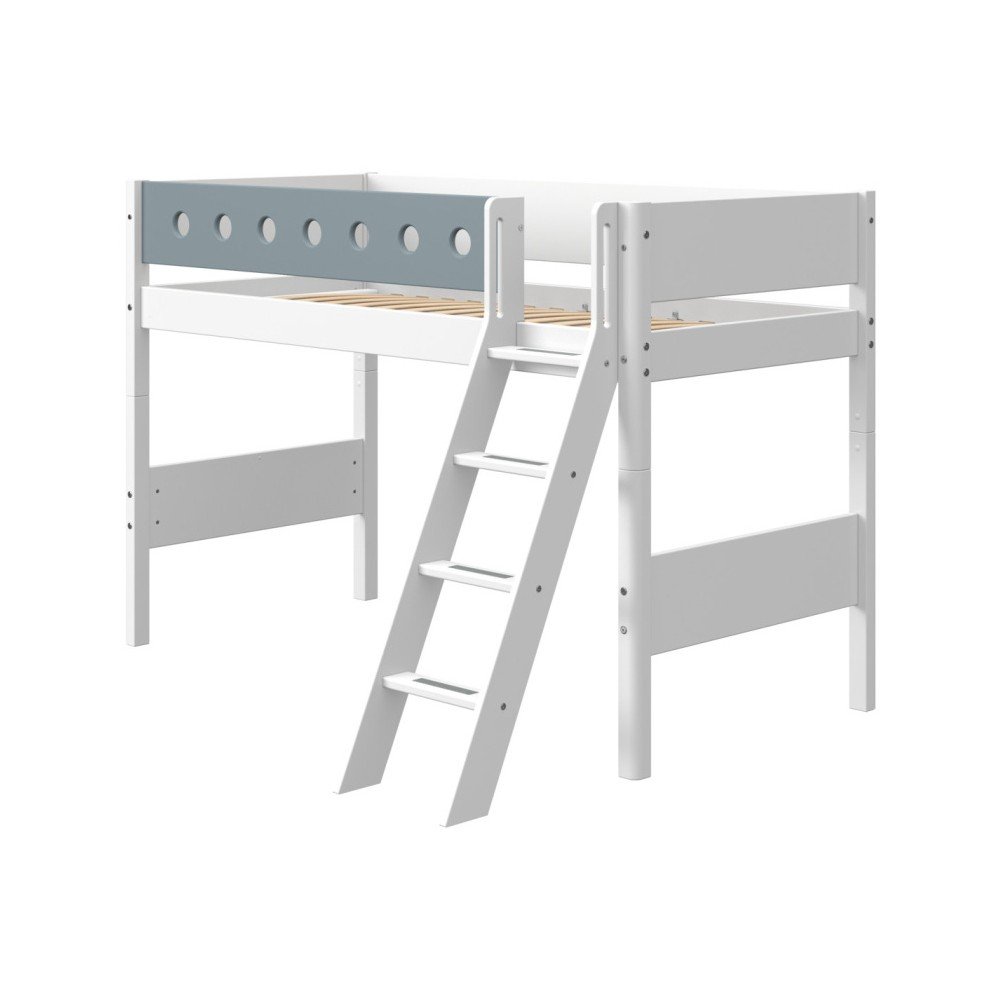 Modro-bílá dětská vyvýšená postel s žebříkem Flexa White, výška 143 cm v:1300832