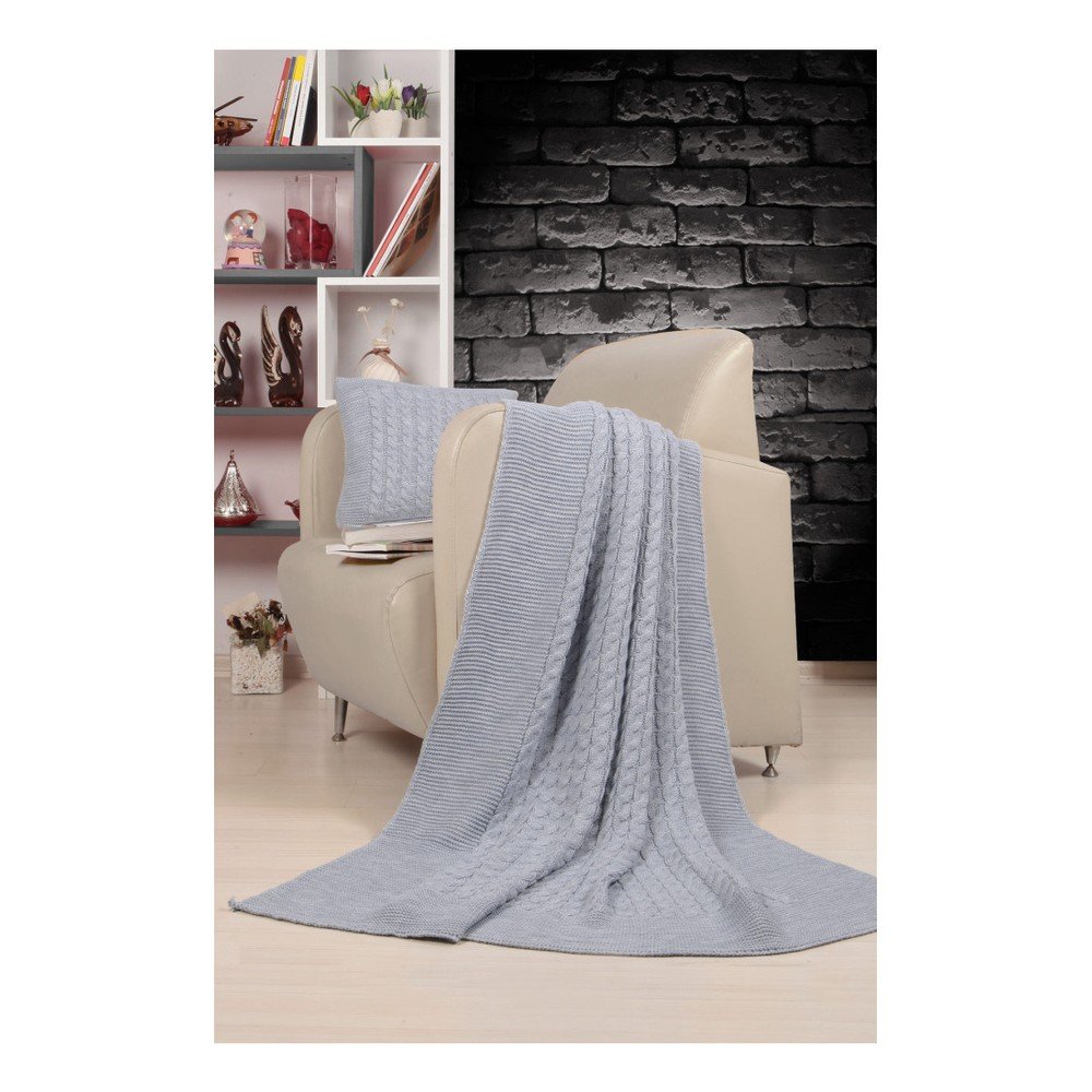 Set světle šedého přehozu a polštáře Kate Louise Tricot Blanket Set Sultan v:1254998