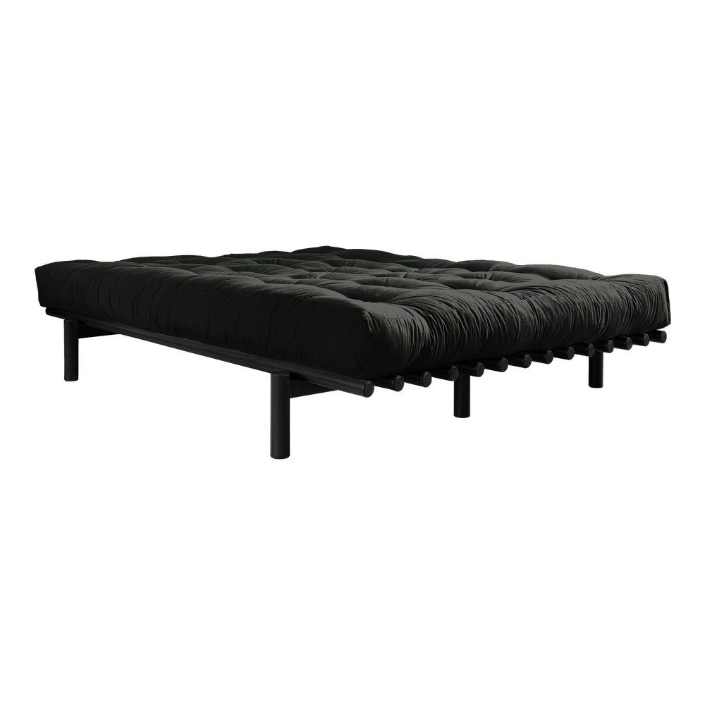 Dvoulůžková postel z borovicového dřeva s matrací Karup Design Pace Double Latex Black/Black, 140 x 200 cm v:1309132