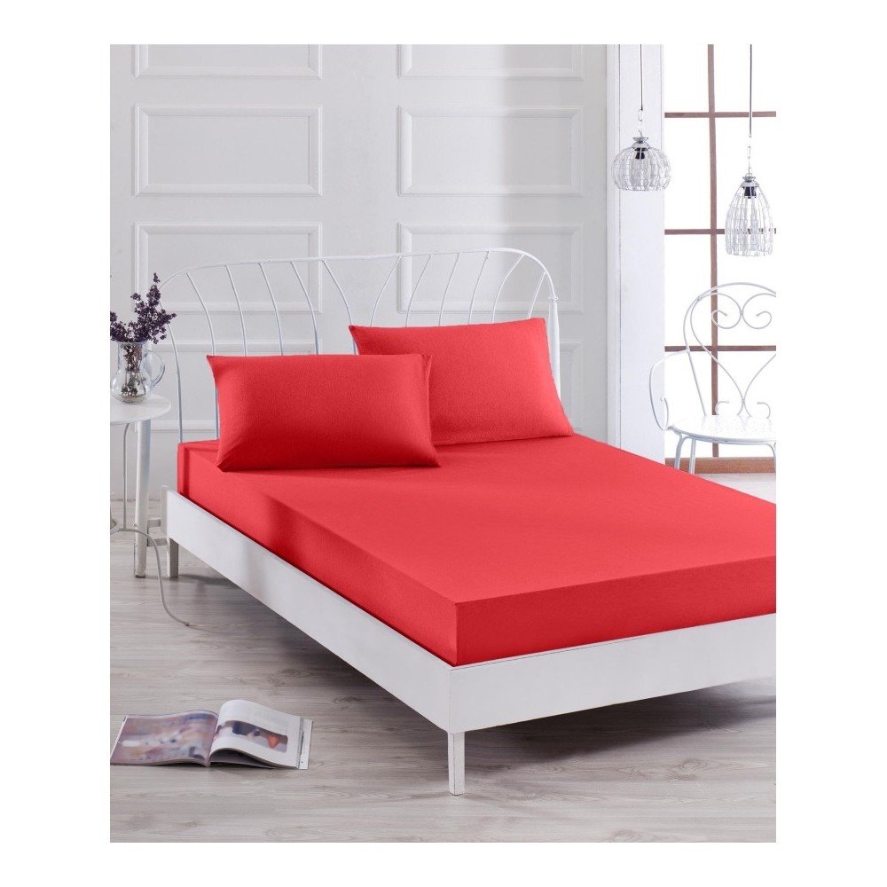 Set červeného elastického prostěradla a povlaku na polštář na jednolůžko Basso Rojo, 100 x 200 cm v:1112144