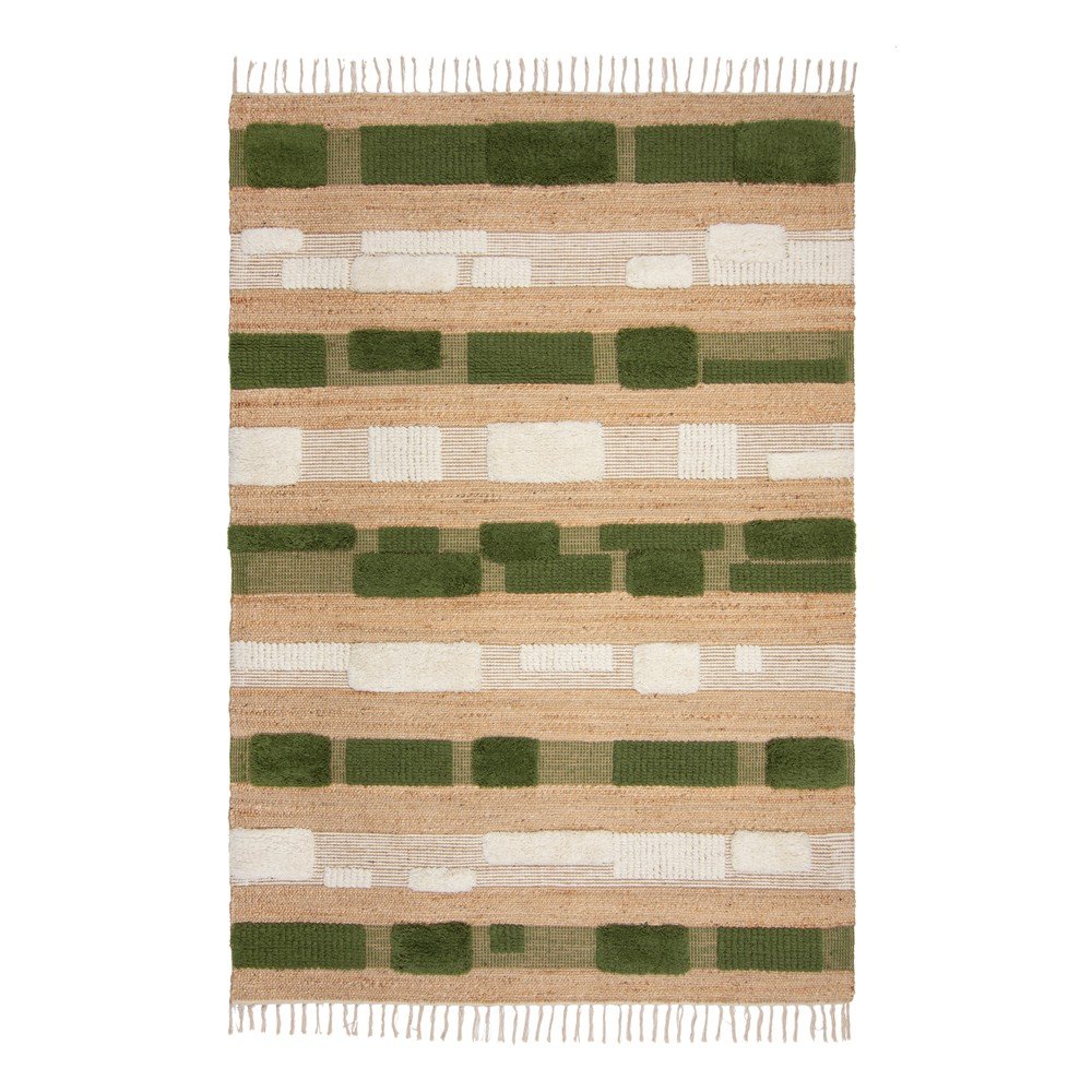 Ručně tkaný koberec s příměsí juty v zeleno-přírodní barvě 160x230 cm Medina Blocks – Flair Rugs v:1726178