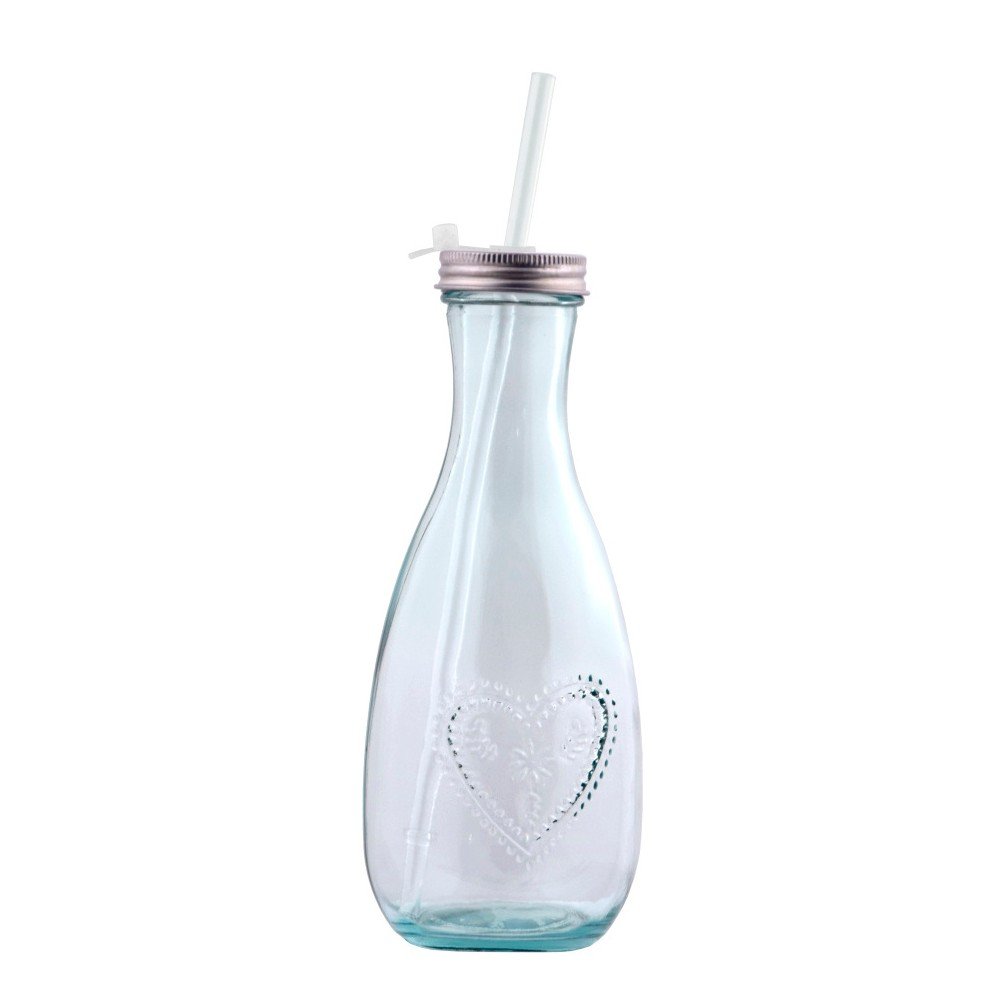 Skleněná láhev s brčkem z recyklovaného skla Ego Dekor Corazon, 600 ml v:1064686