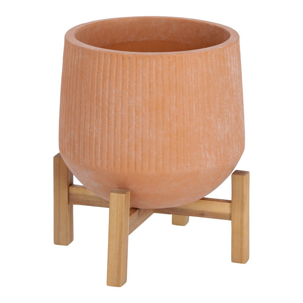 Terakotový květináč na dřevěném podstavci Kave Home Denpasar, ⌀ 33 cm v:1375375
