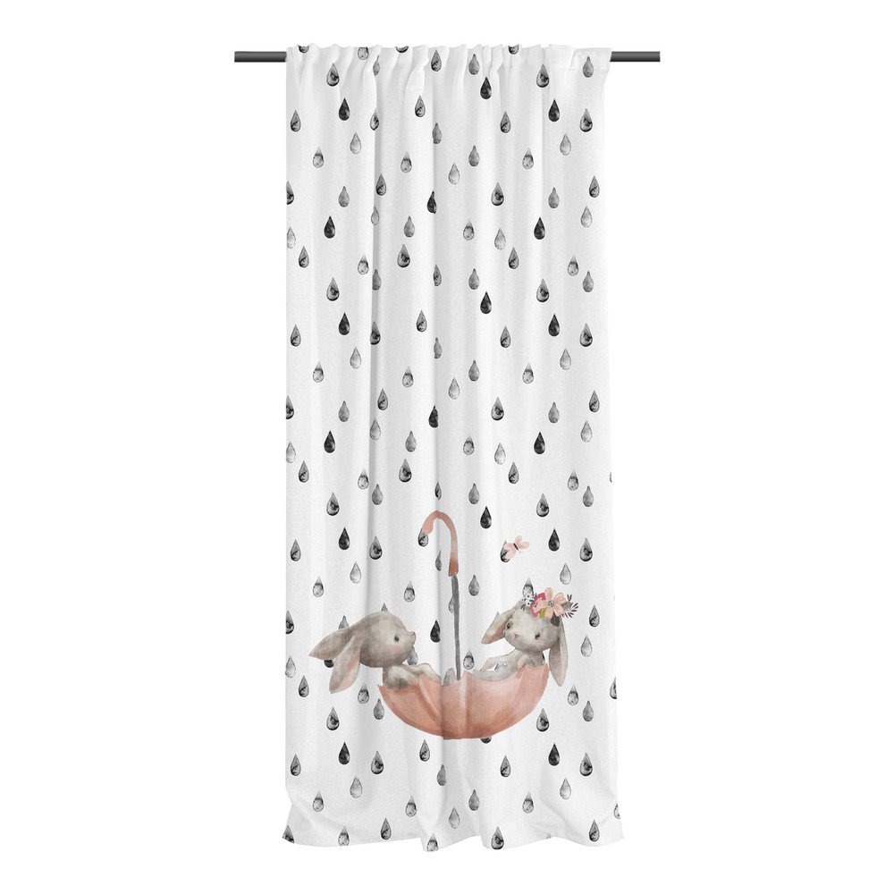 Bílý dětský závěs z bavlněného saténu 110x170 cm Bunnies in the Rain – Butter Kings v:1762482