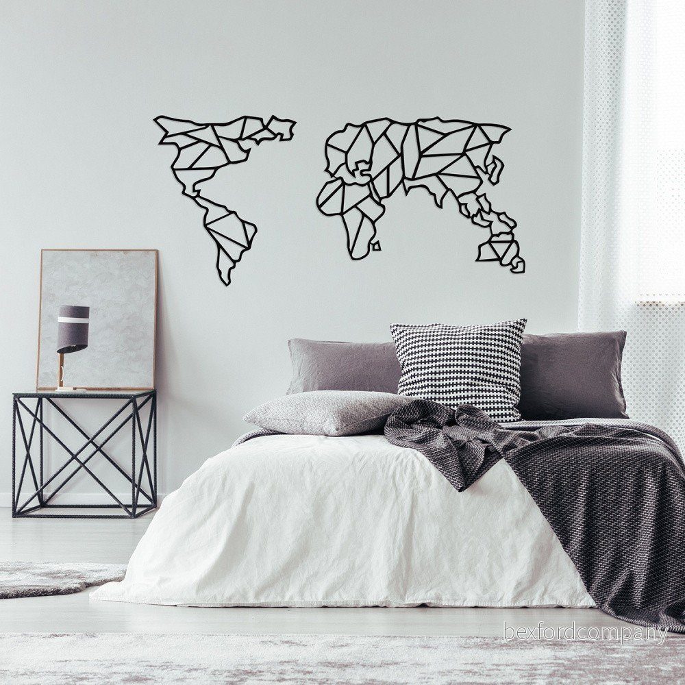 Černá kovová nástěnná dekorace Geometric World Map, 120 x 58 cm v:1246410