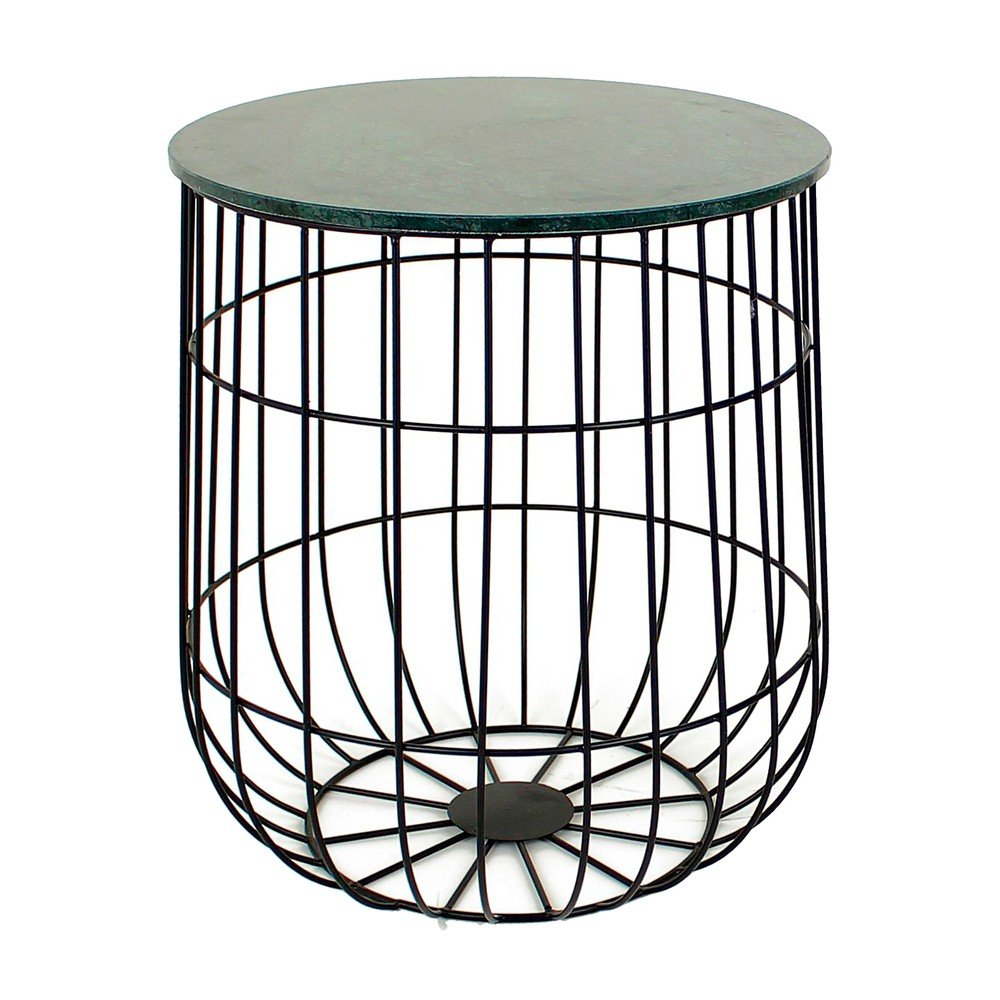 Černý kovový stolek s mramorovou deskou HF Living Birdcage, Ø 35 cm v:692560