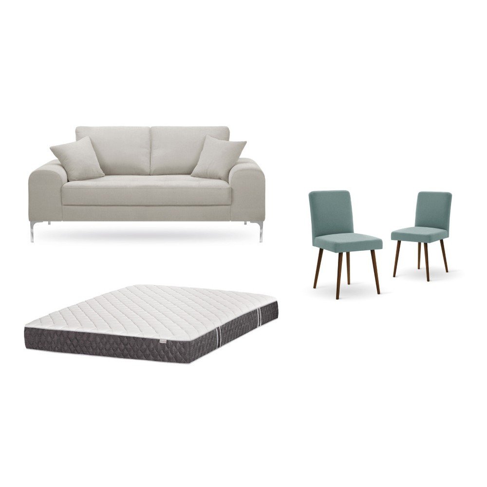 Set dvoumístné krémové pohovky, 2 šedozelených židlí a matrace 140 x 200 cm Home Essentials v:1129800