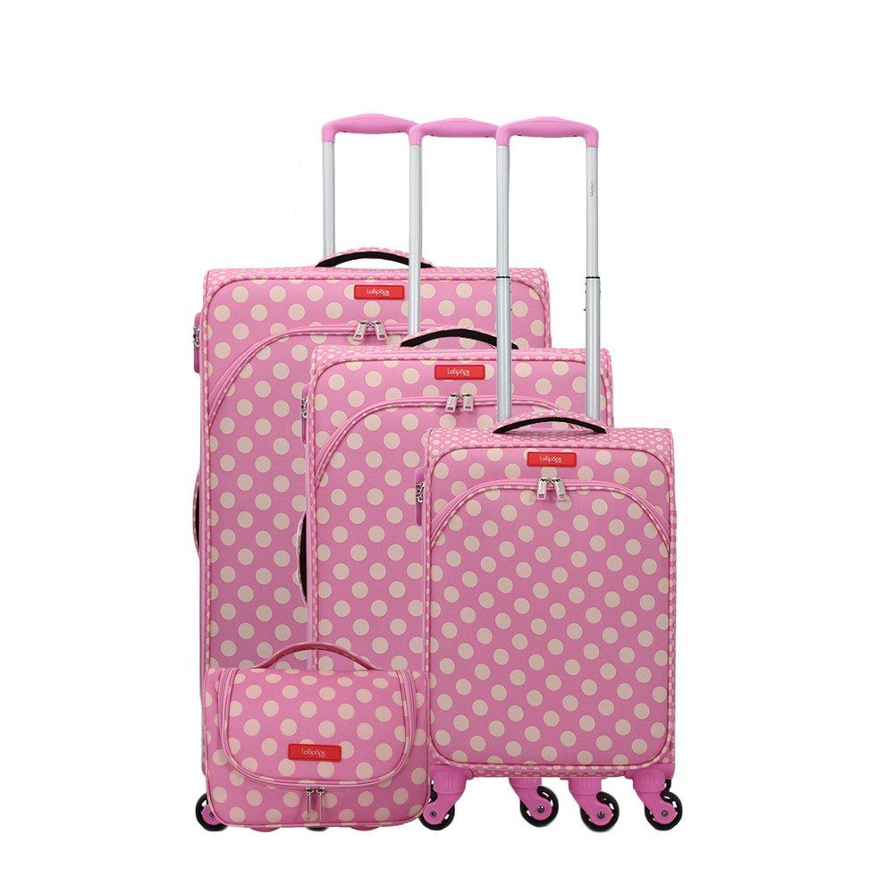 Set 3 růžových zavazadel na 4 kolečkách a kosmetického kufříku Lollipops v:1323502