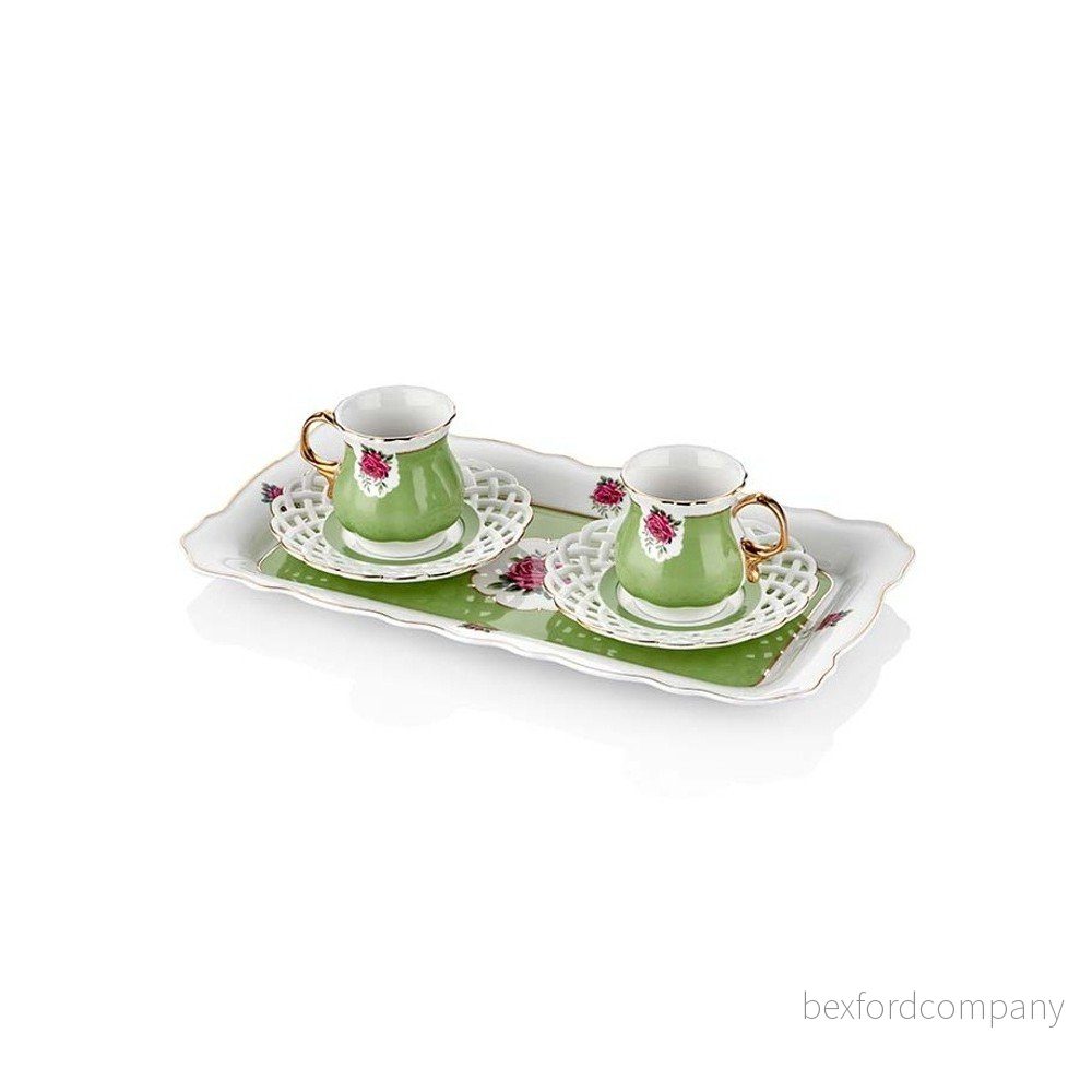 Sada 2 zelených šálků na kávu s podnosem z kostního porcelánu The Mia Eliz, 100 ml v:1150694
