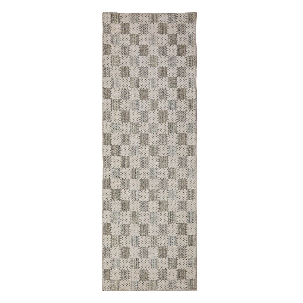 Zelený pratelný běhoun s příměsí bavlny 80x230 cm Muted Checkerboard – Flair Rugs v:1931464