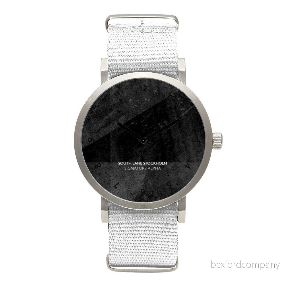 Unisex hodinky s bílým řemínkem South Lane Stockholm Signature All Black Big v:872720