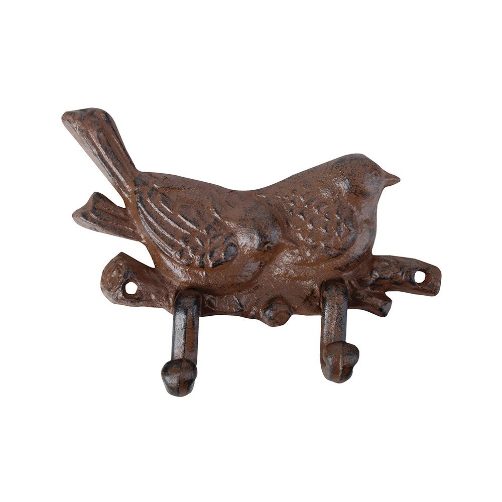Litinový nástěnný věšák s 2 háčky Esschert Design Bird v:909062
