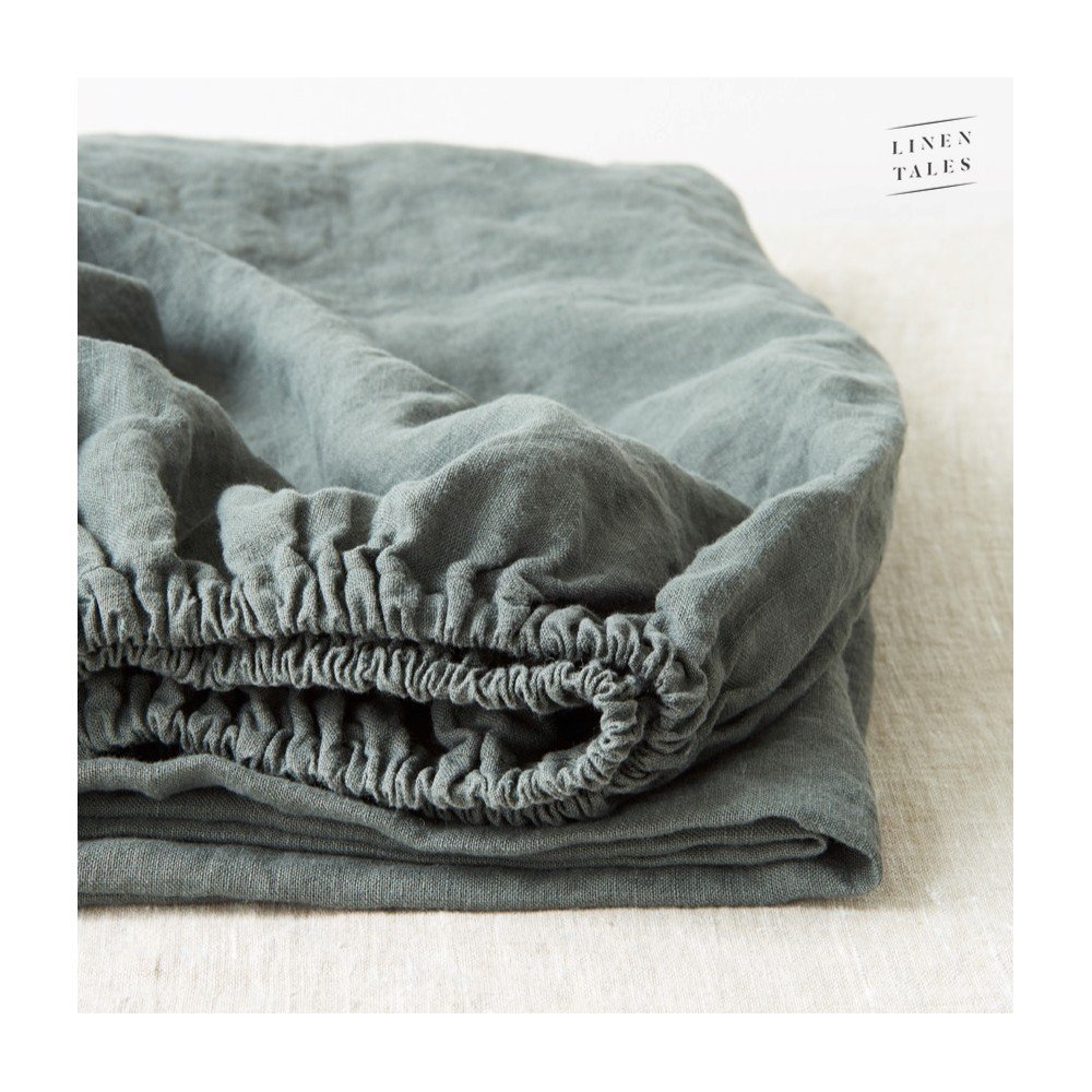 Tmavě zelené napínací lněné prostěradlo 200x200 cm Forest Green – Linen Tales v:1453020