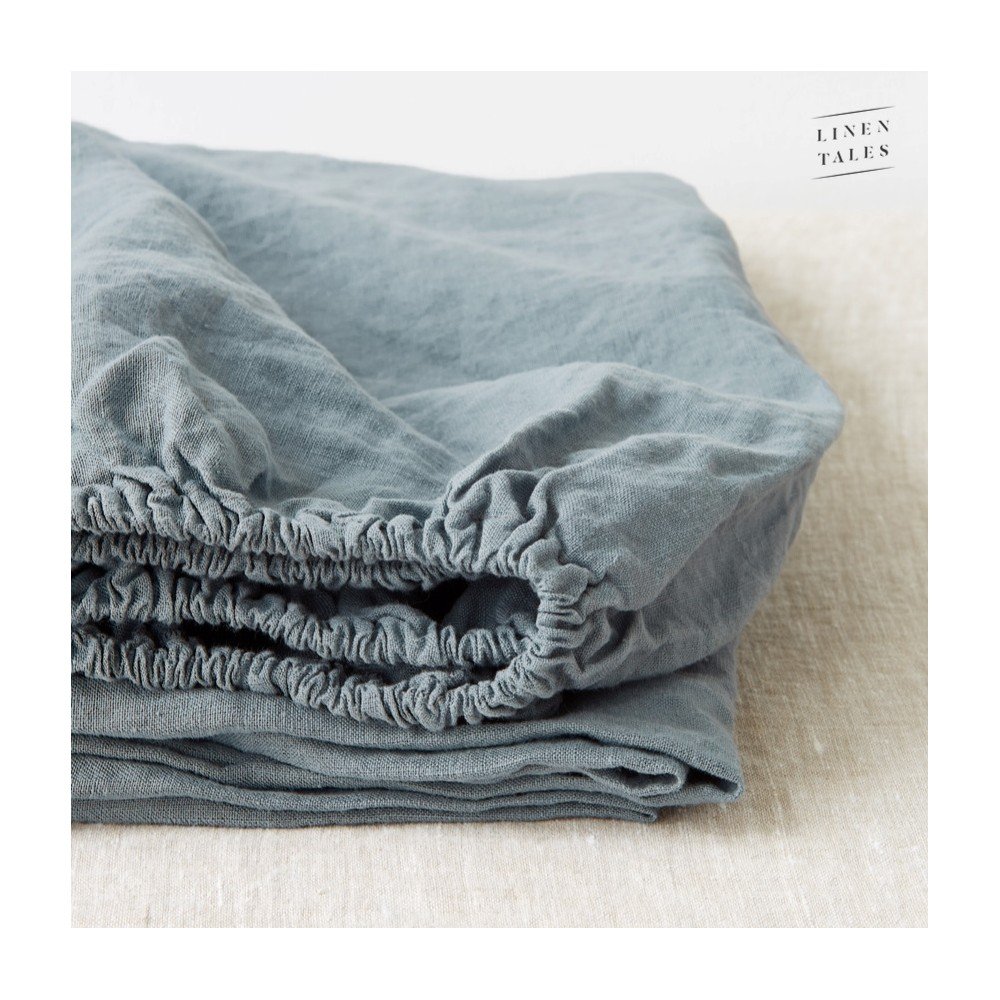 Modro-šedé napínací lněné prostěradlo 200x200 cm Blue Fog – Linen Tales v:1453128