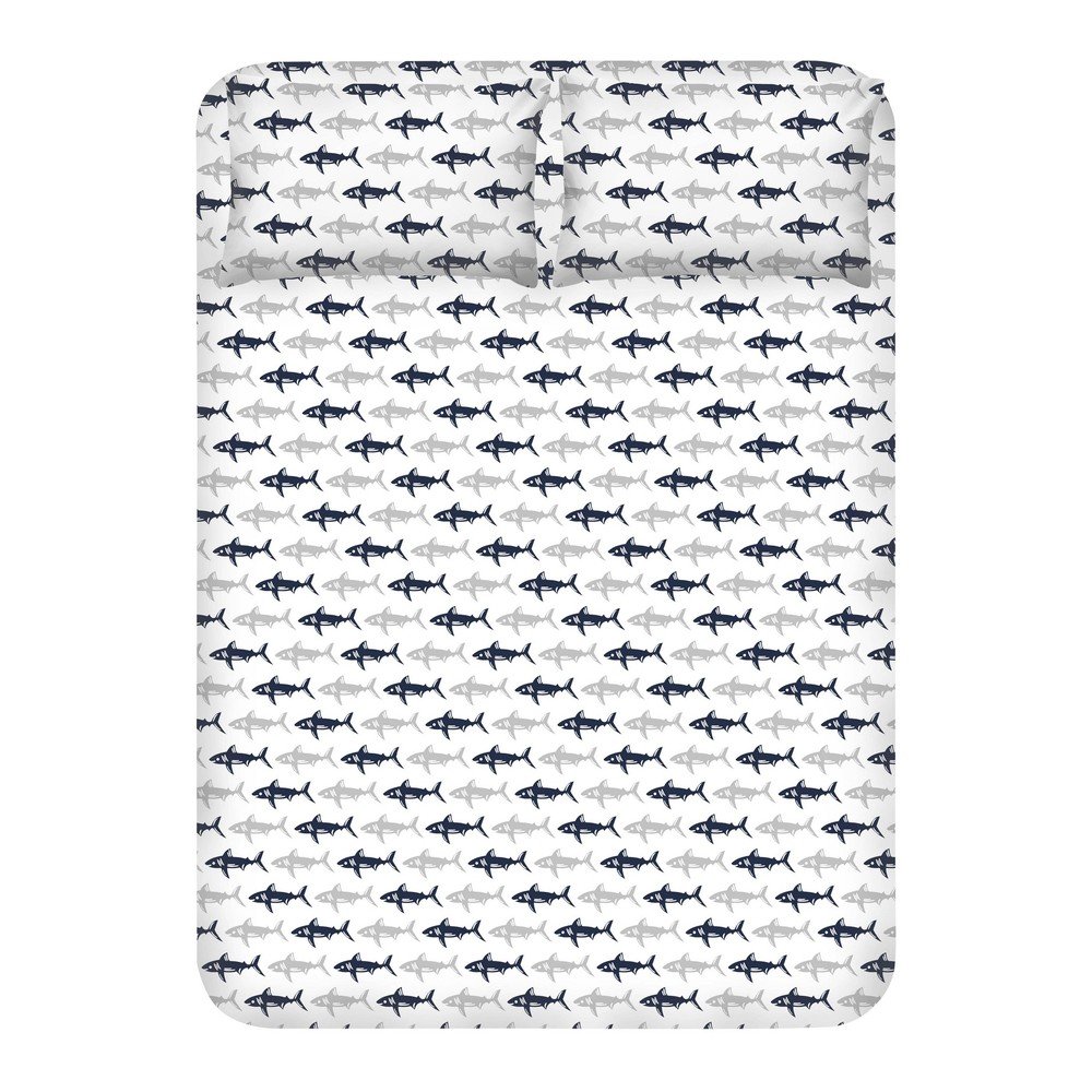 Set prostěradla a 2 povlaků na polštáře EnLora Home Shark Dark Blue White, 240 x 260 cm v:1332380