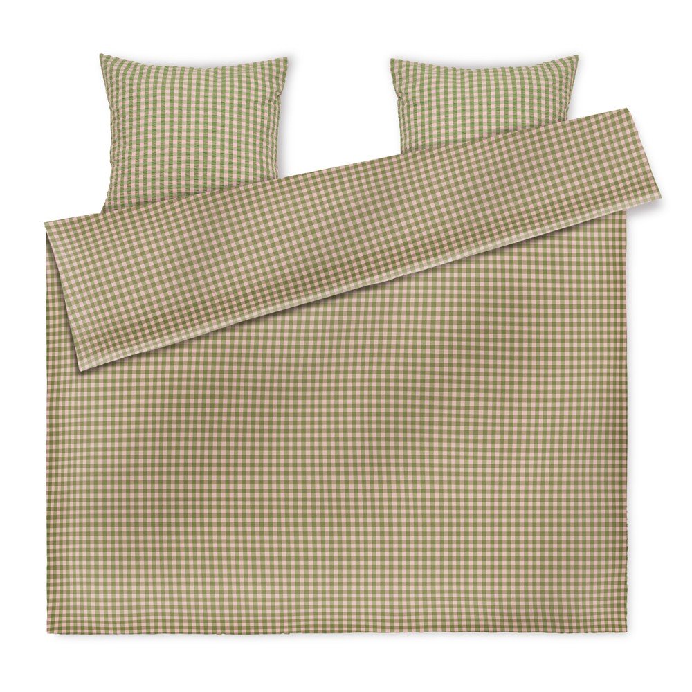 Prodloužené zeleno-růžové krepové povlečení na dvoulůžko 200x220 cm Bæk&Bølge – JUNA v:1660672