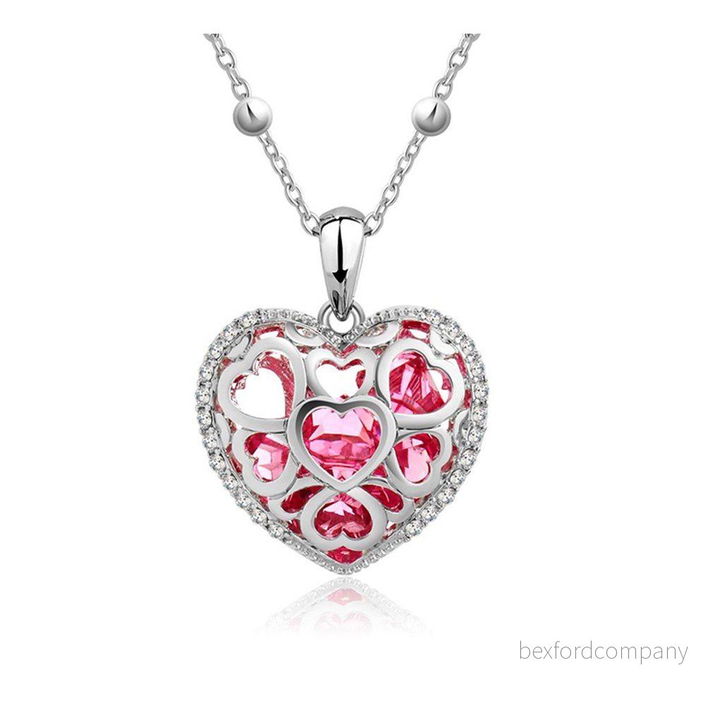 Náhrdelník s růžovými krystaly Swarovski Elements Crystals Heart v:1197574