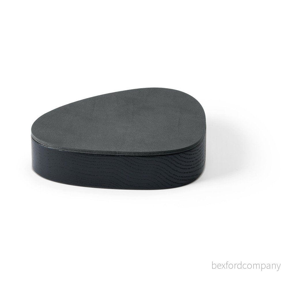 Černý/antracitový dřevěný/z eko kůže úložný box s víkem/dekorativní 14x12,5x3,5 cm Curve Nupo – LIND DNA v:1787858