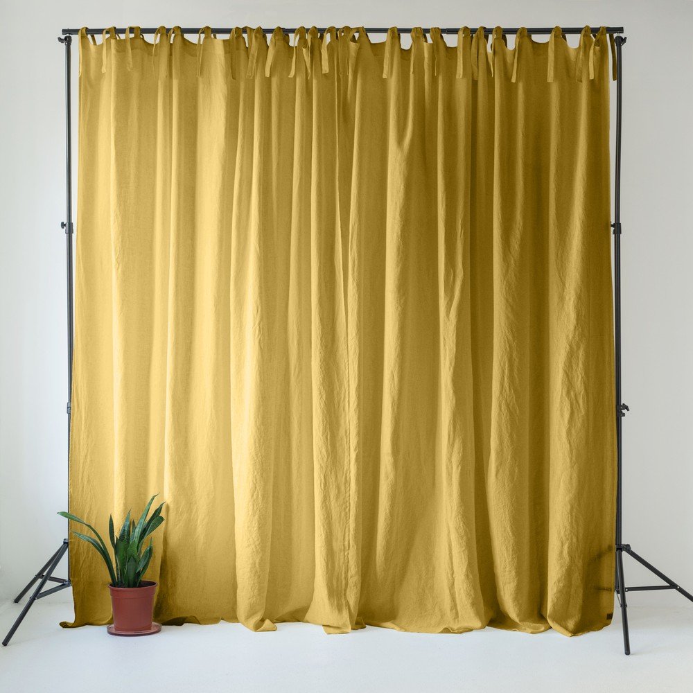 Žlutý lněný závěs 140x200 cm Lemon Curry – Linen Tales v:1795742