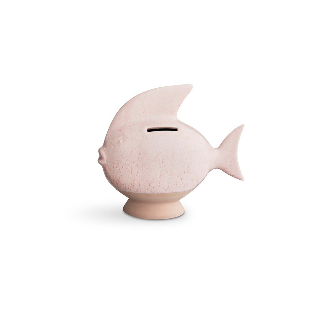 Růžová kameninová kasička Kähler Design Moneybank Fish v:1301352