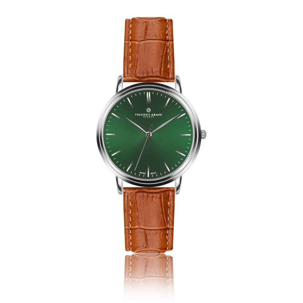 Pánské hodinky se světle hnědým páskem z pravé kůže Frederic Graff Silver Grunhorn Croco Ginger v:946116