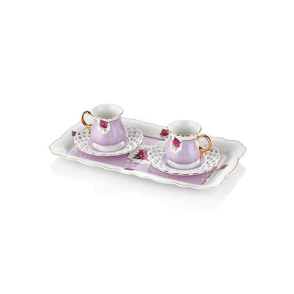 Sada 2 fialových šálků na kávu s podnosem z kostního porcelánu The Mia Eliz, 100 ml v:1150692