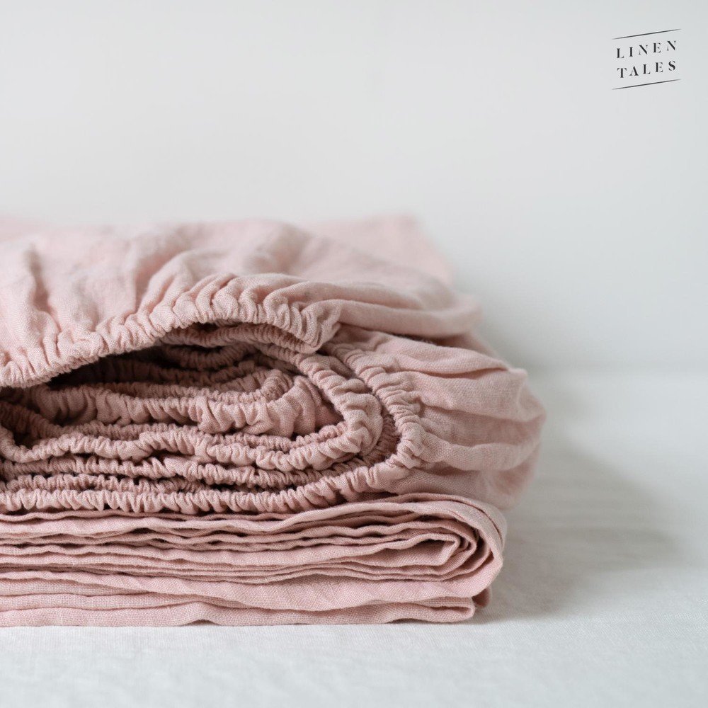 Světle růžové napínací lněné prostěradlo 90x200 cm Misty Rose – Linen Tales v:1452892