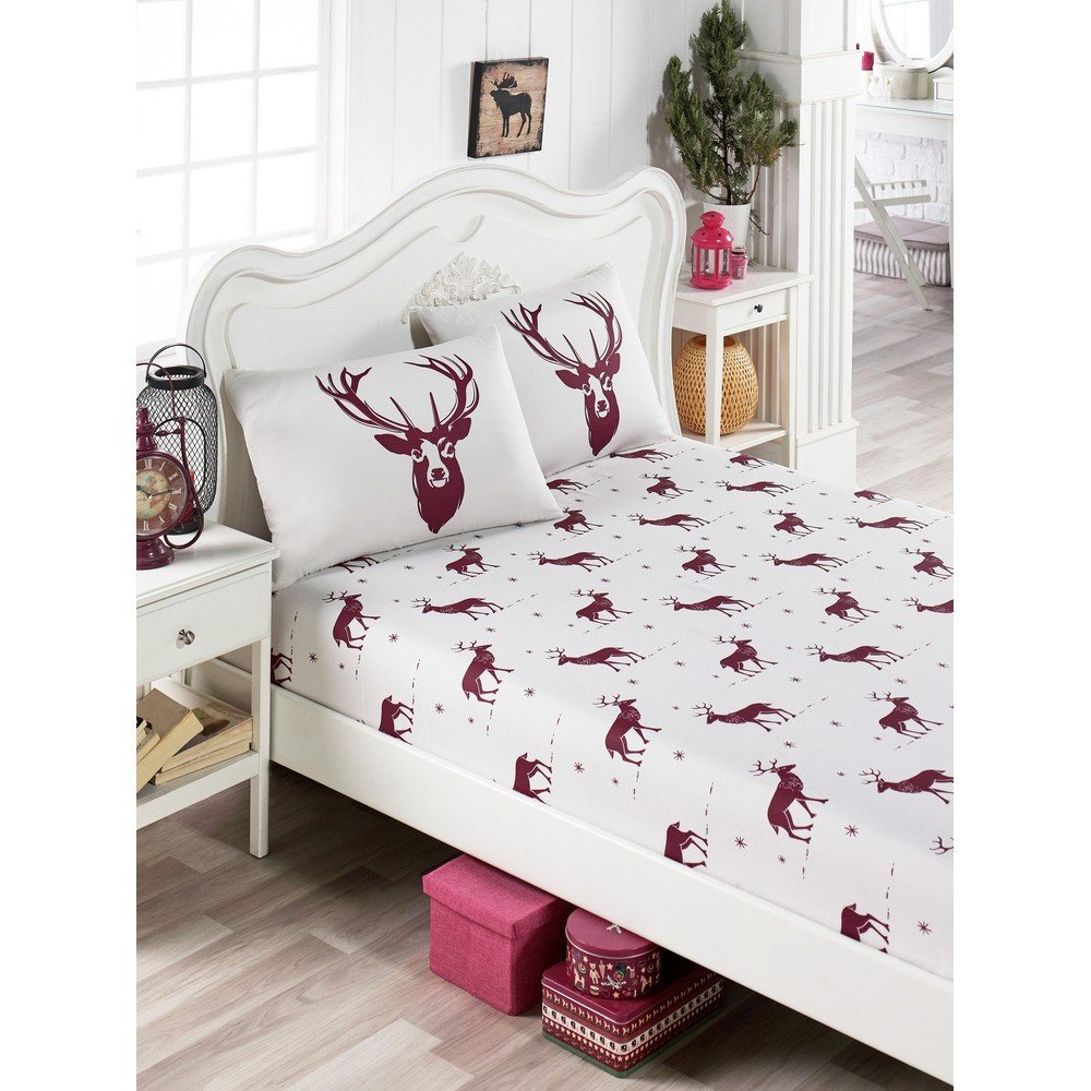 Set povlečení a 2 povlaků na polštáře s příměsí bavlny na dvoulůžko EnLora Home Geyik Claret Red, 160 x 200 cm v:1318048