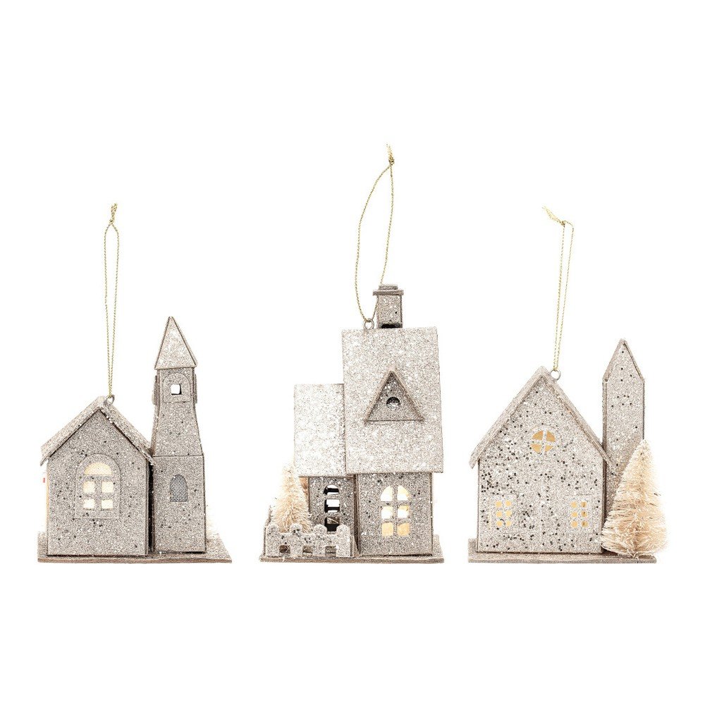 Sada 3 papírových vánočních ozdob ve tvaru domku Bloomingville Ornament v:1314214