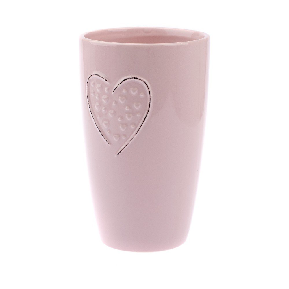 Růžová keramická váza Dakls Hearts Dots, výška 22 cm v:1224374