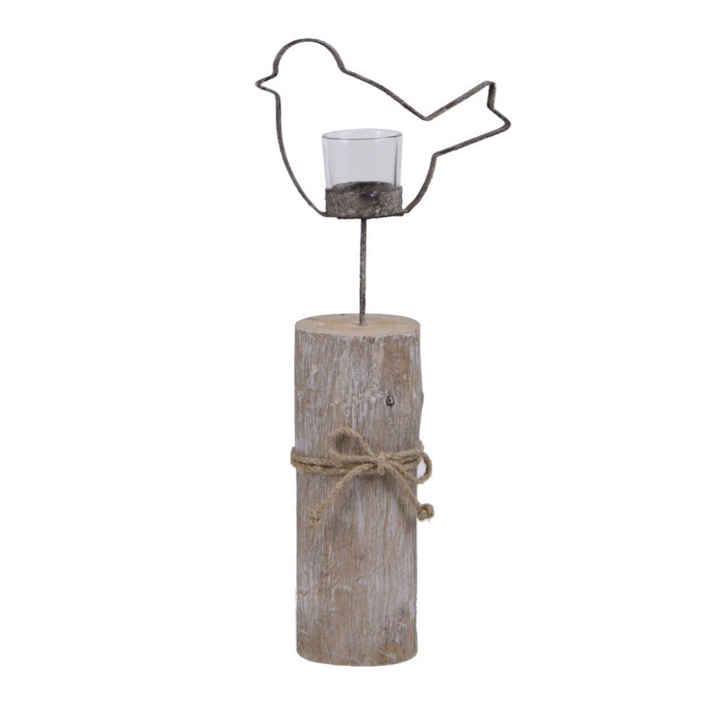 Hnědý svícen zasazený do špalku Ego Dekor Birdie, výška 39 cm v:814236